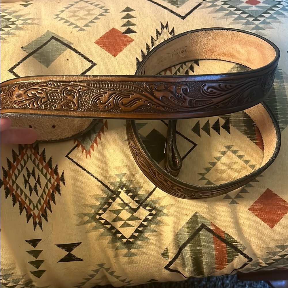 Brown Tooled Western Leather Belt